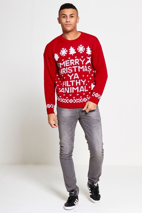 Red Mens Merry Christmas Filthy Animal Christmas Jumper - Image 2