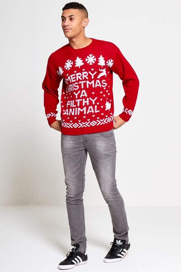 Red Mens Merry Christmas Filthy Animal Christmas Jumper - Image 3