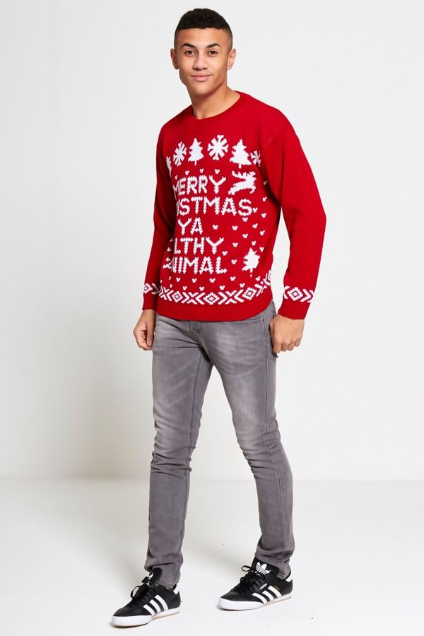 Red Mens Merry Christmas Filthy Animal Christmas Jumper - Image 4