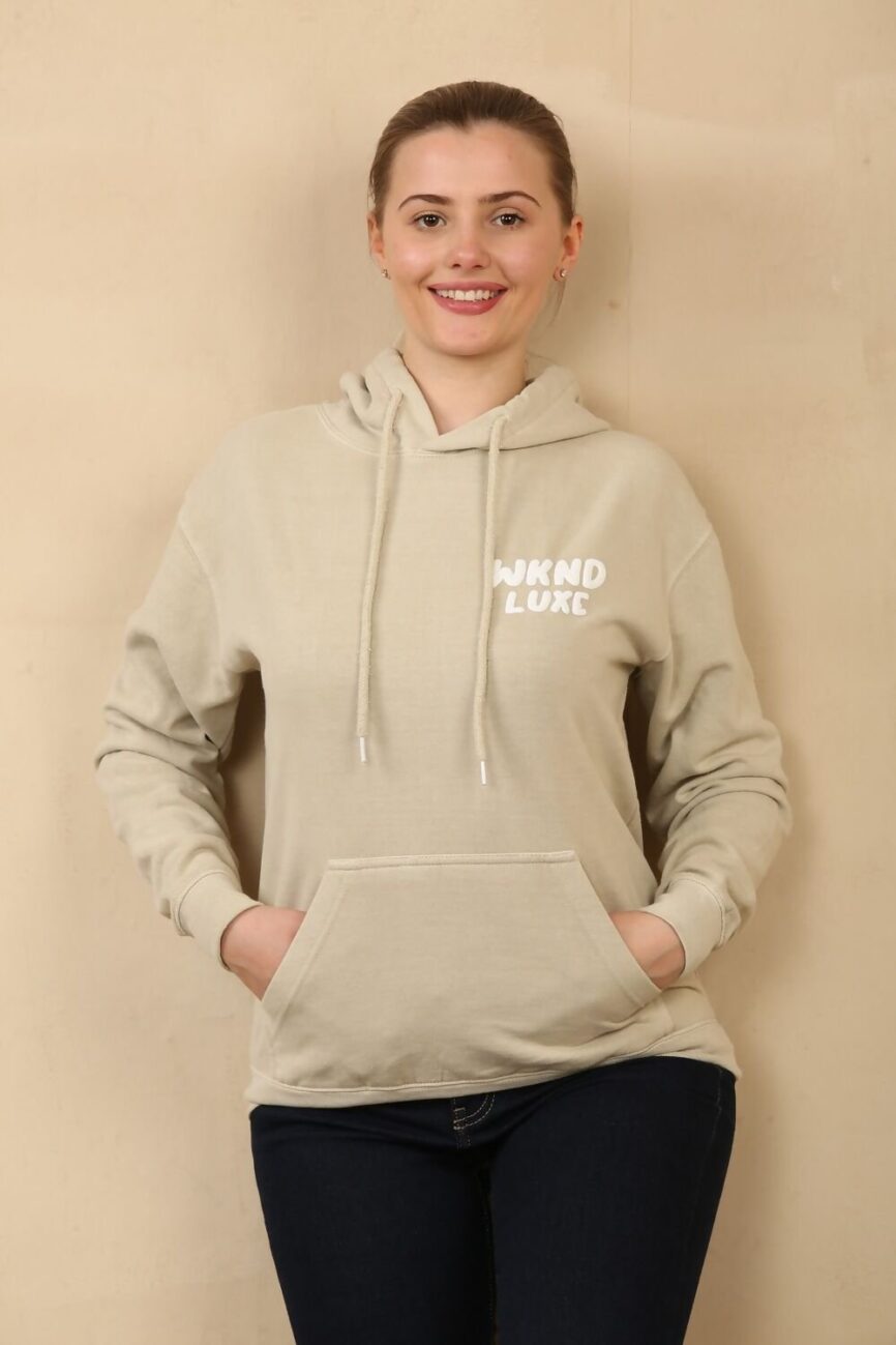Beige Oversized Printed Washed Hoodie