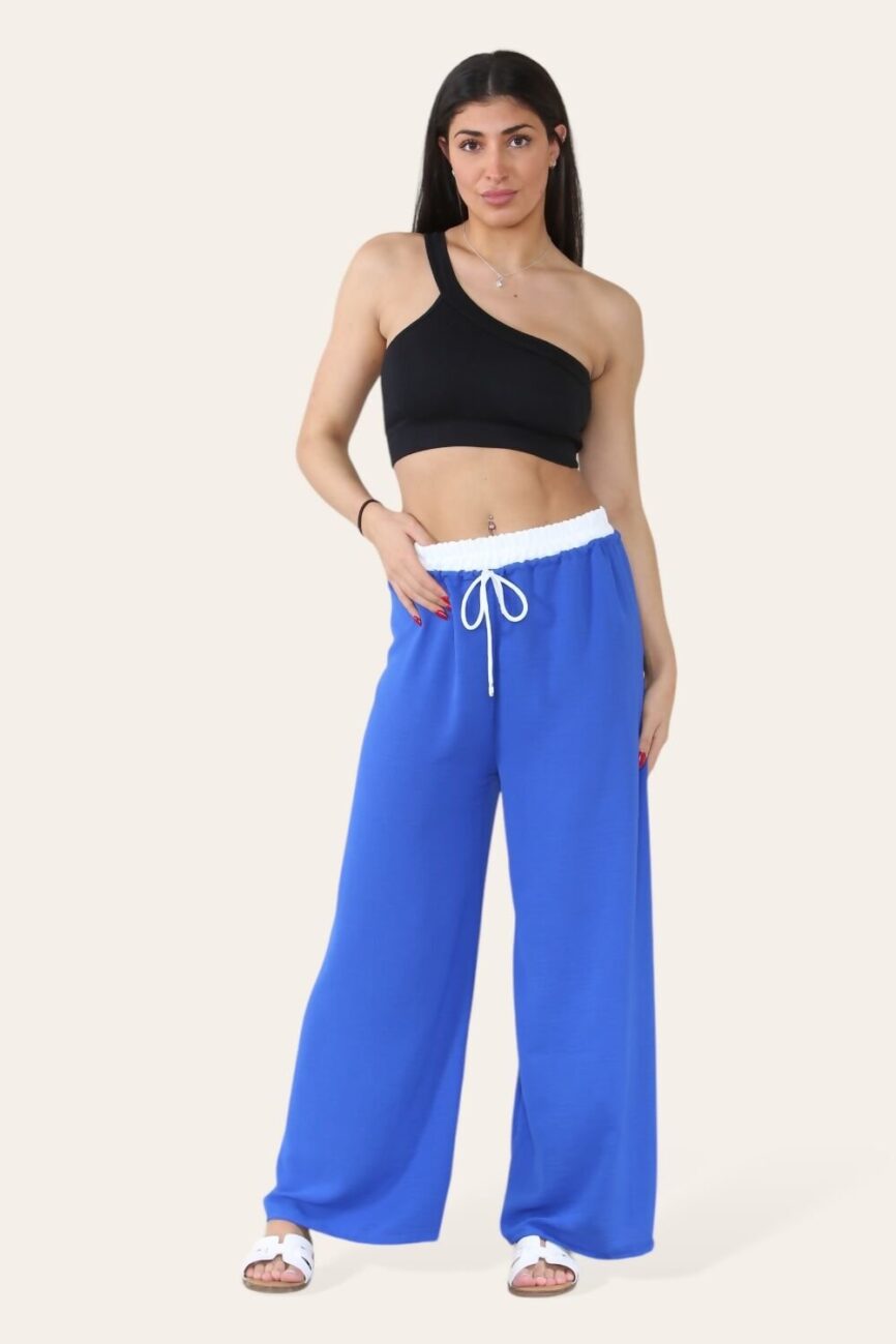 Oversized Contrast Waist Band Straight Leg Trouser