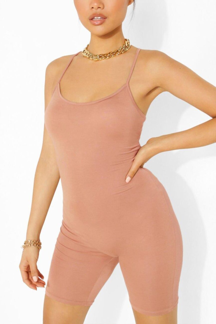Rose Gold Jersey Scoop Neck Unitard