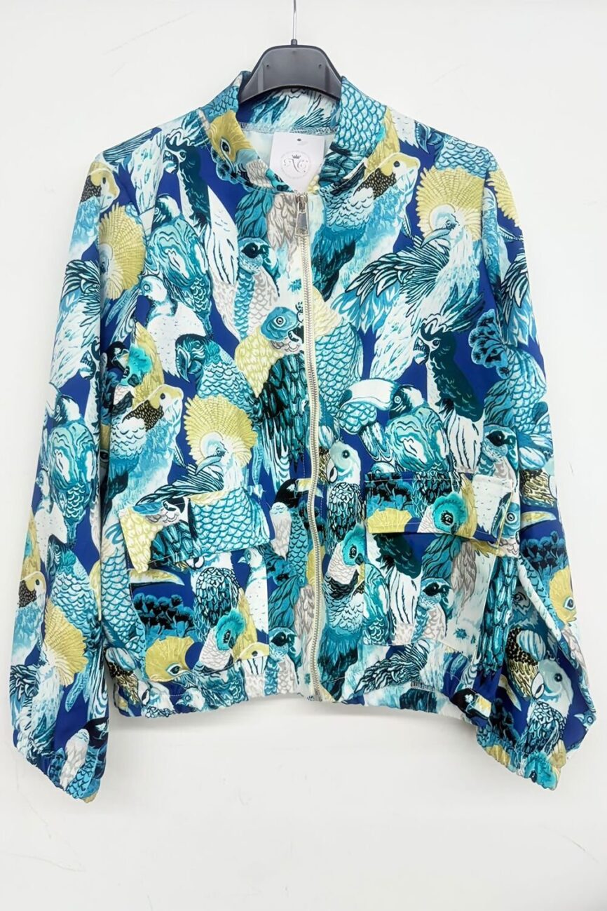 Vibrant Bird Print Bomber Jacket