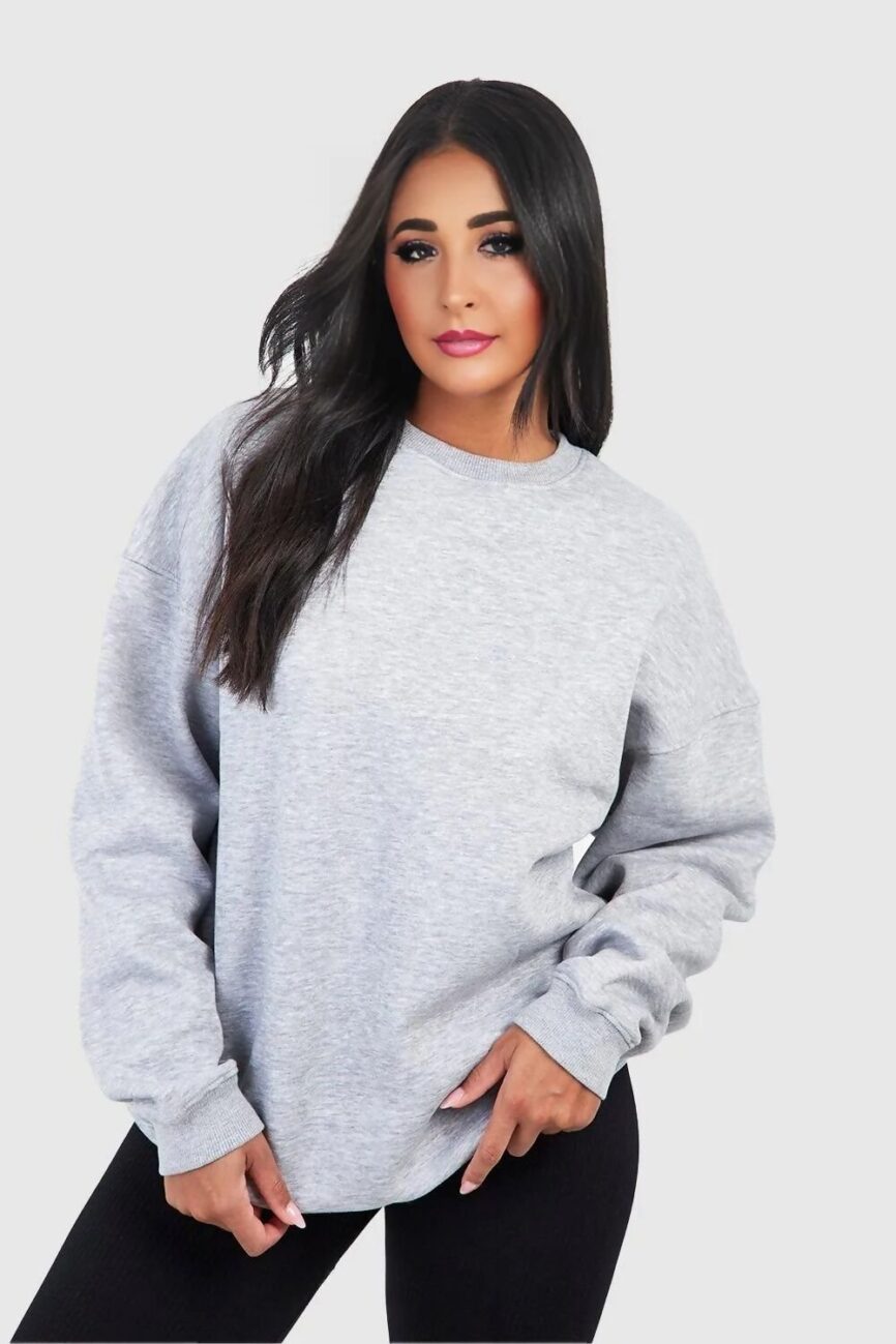 Grey Marl Long Sleeve Casual Crewneck Loose Fit Sweatshirt